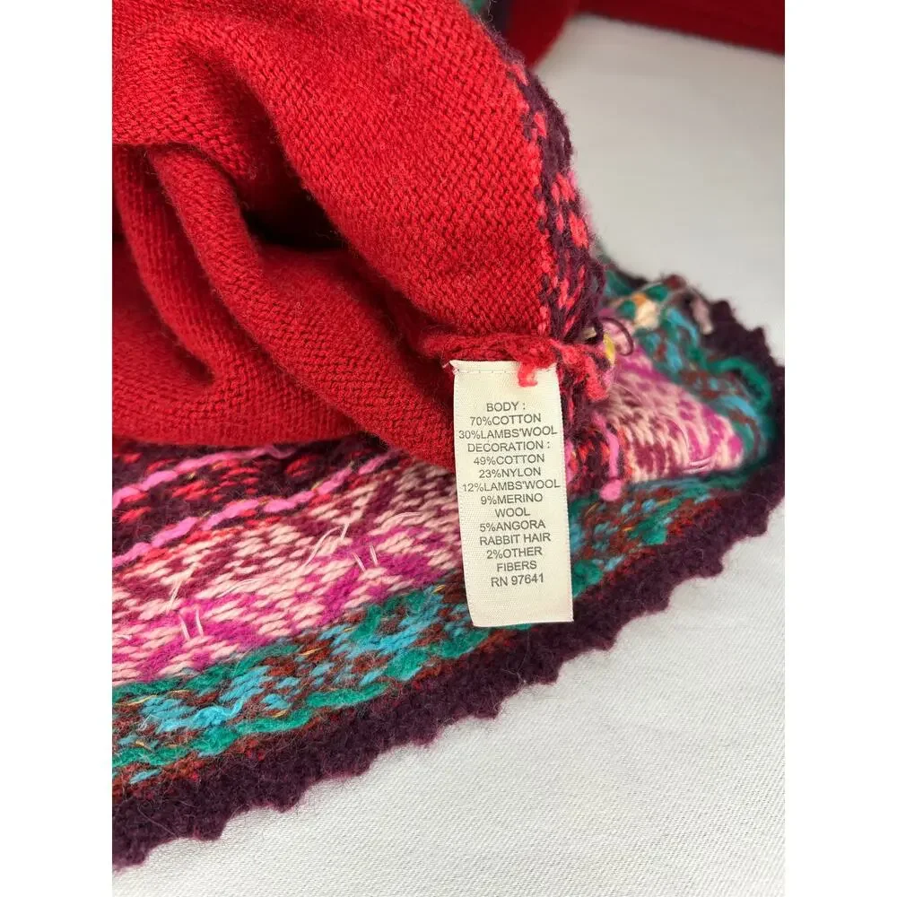 J.Jill Petite Red Embellished Fair Isle V Neck Sweater LP